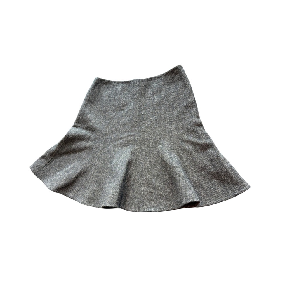 Ralph Lauren Black Label Dark Grey Wool Herringbone Flared Skirt Size 2